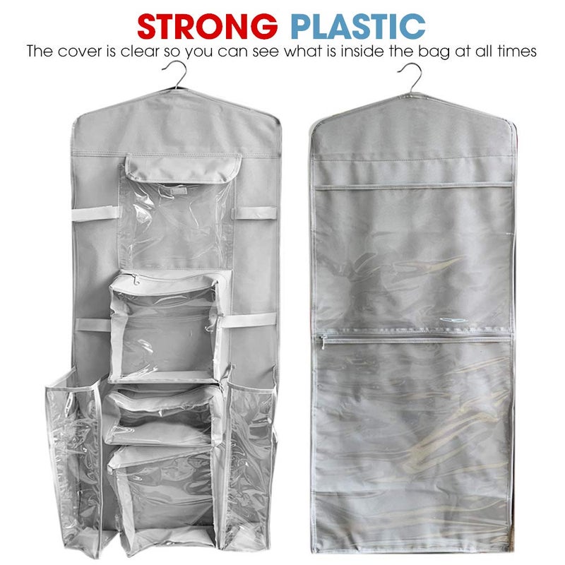 ProPik Hanging Double Sided Christmas Wrapping Paper Storage Organizer With Multiple Pockets, Organize Gift Wrap, Bows, Ribbons - 40"X17" Fits 40 Inch Rolls - Clear PVC Bag (Grey) - Image 2